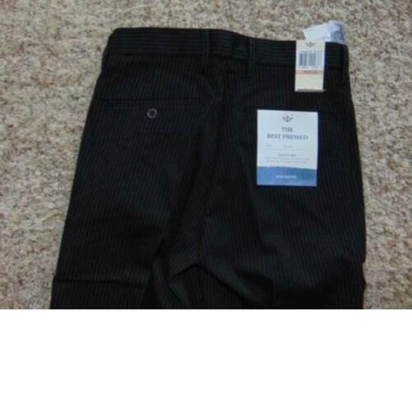 Mens Dockers Pants Black Striped 38x30 Flat Front Signature Stretch Crease Dress - Picture 5 of 5